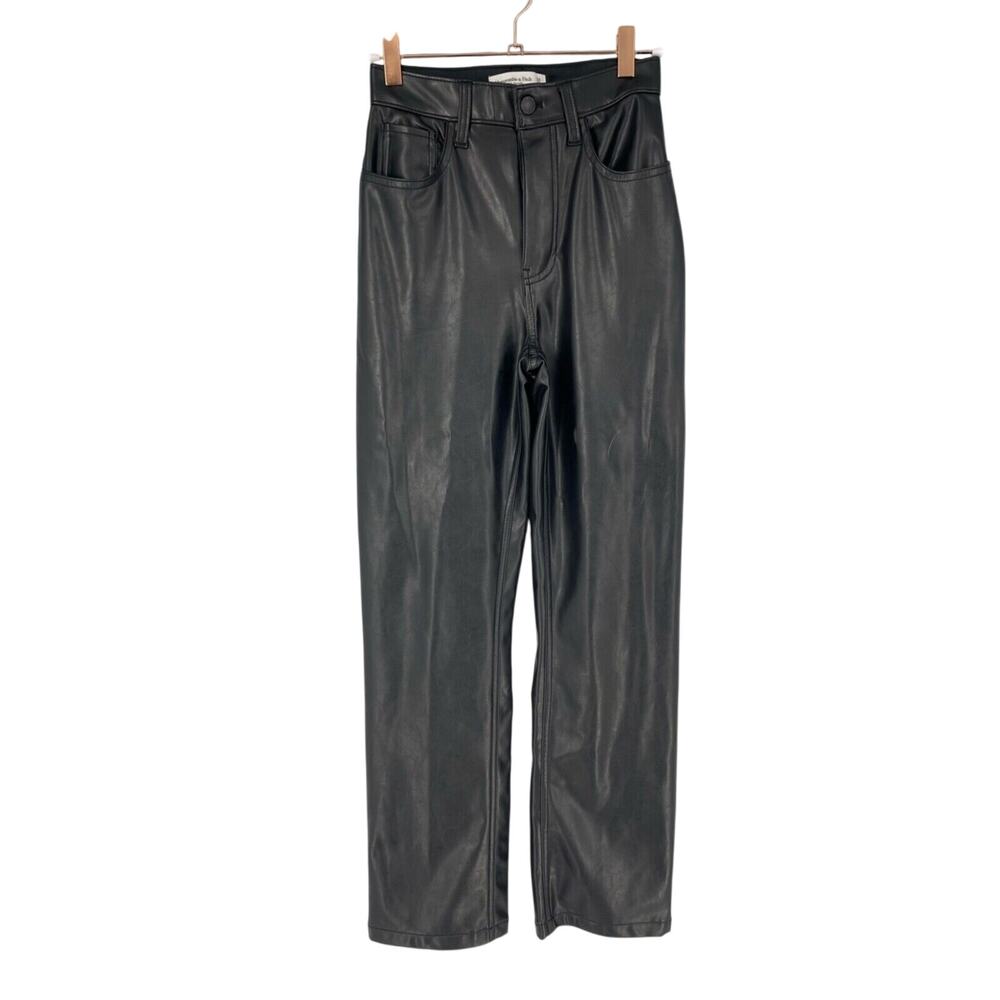Abercrombie & Fitch Faux Leather Pants 00s 24 90s Straight Ultra High Rise 23x28